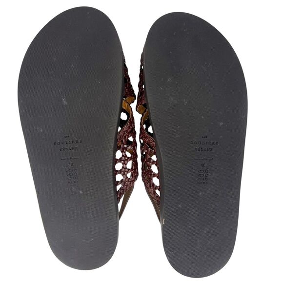Sezane Tilda Low Sandals Size 9 Brown Smooth Woven Leather Flats Buckle Shoes - Picture 11 of 16